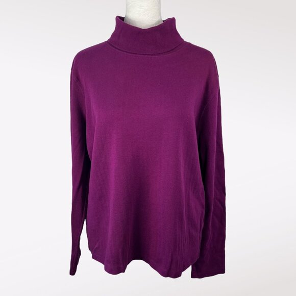 St Johns Bay Classic Turtleneck Long Sleeve Pullover Purple 100% Cotton XL - Picture 1 of 9